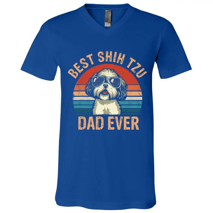 Best Shih Tzu Dad Ever Fathers Day Vintage Shih Tzu Lovers Gift V-Neck T-Shirt