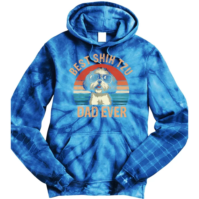 Best Shih Tzu Dad Ever Fathers Day Vintage Shih Tzu Lovers Gift Tie Dye Hoodie