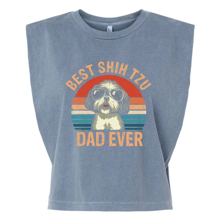 Best Shih Tzu Dad Ever Fathers Day Vintage Shih Tzu Lovers Gift Garment-Dyed Women's Muscle Tee