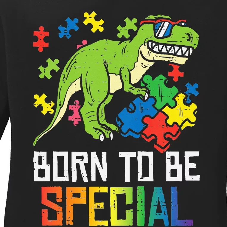 Born Special Trex Puzzle Dino  Autism Awareness Ladies Long Sleeve Shirt