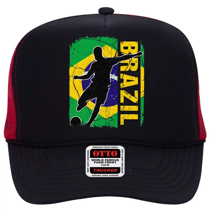 Brazilian Soccer Team Brazil Flag Jersey Football Fans High Crown Mesh Trucker Hat