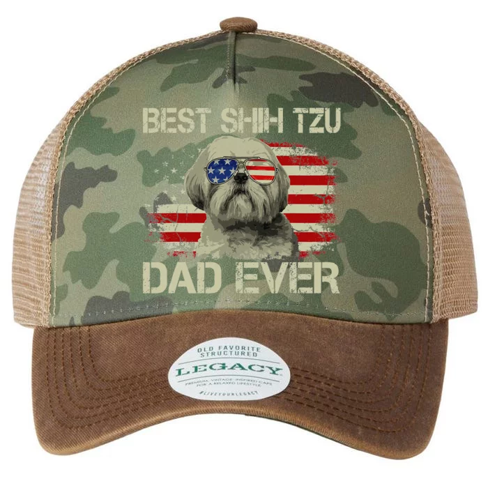 Best Shih Tzu Dad Ever Dog Lover American Flag Gift Legacy Tie Dye Trucker Hat