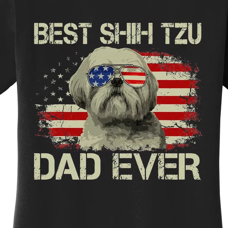 Best Shih Tzu Dad Ever Dog Lover American Flag Gift Women's T-Shirt