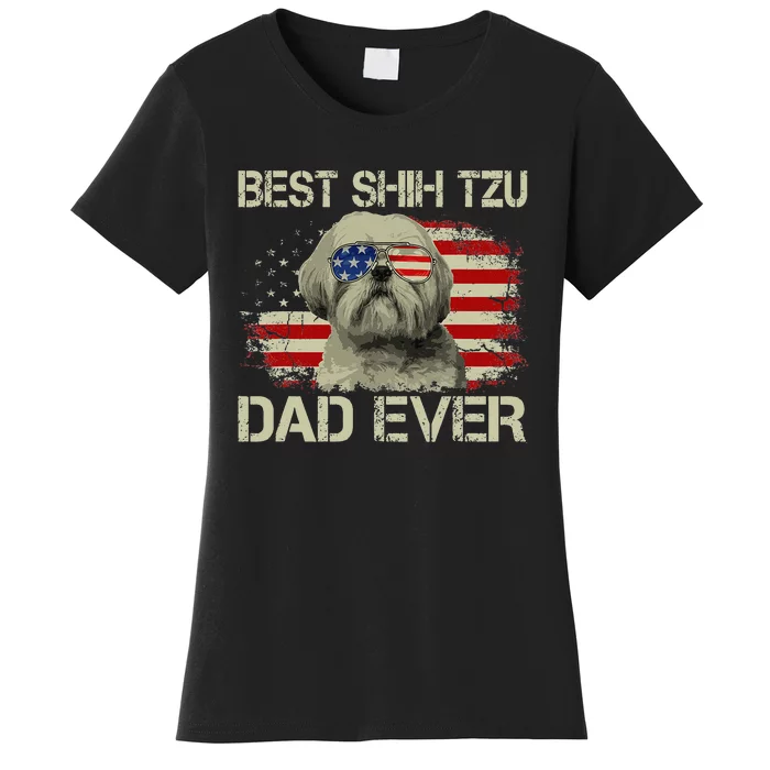 Best Shih Tzu Dad Ever Dog Lover American Flag Gift Women's T-Shirt