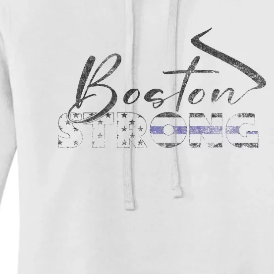 Boston Strong Thin Blue Line US Flag Premium Women's Pullover Hoodie