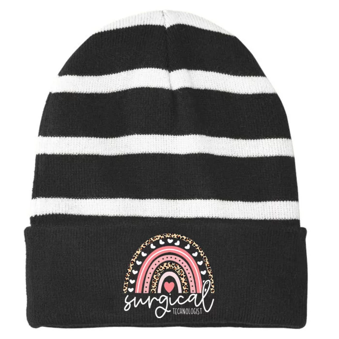 Bleached Surgical Tech Rainbow Surgical Technology Striped Beanie with Solid Band