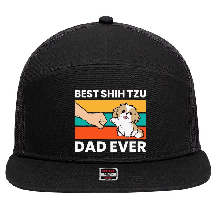 Best Shih Tzu Dad Ever Funny Shih Tzu 7 Panel Mesh Trucker Snapback Hat