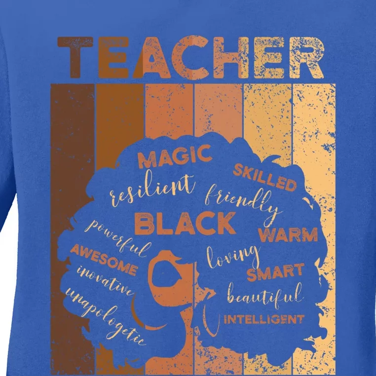 Black Smart Teacher Afro Melanin African American Retro Gift Ladies Long Sleeve Shirt