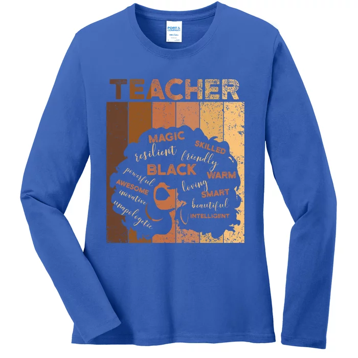 Black Smart Teacher Afro Melanin African American Retro Gift Ladies Long Sleeve Shirt