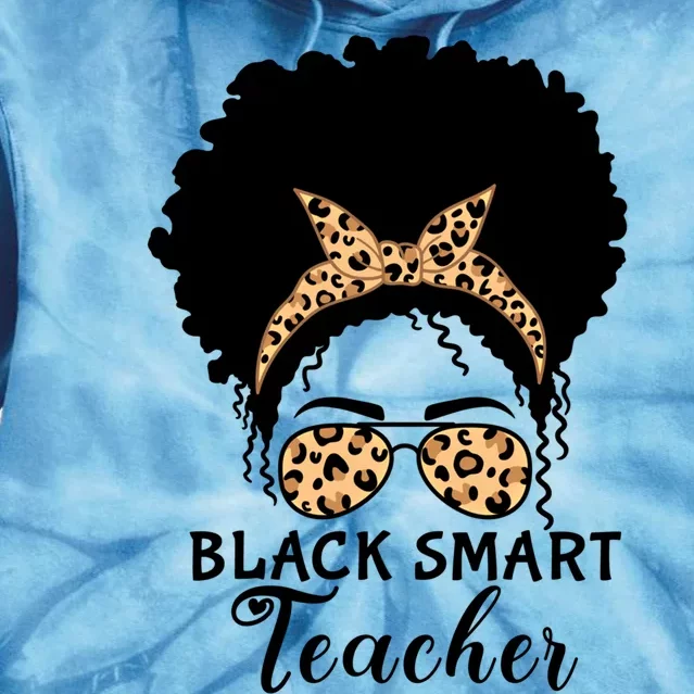 Black Smart Teacher Afro Messy Bun Leopard Glasses Cool Gift Tie Dye Hoodie