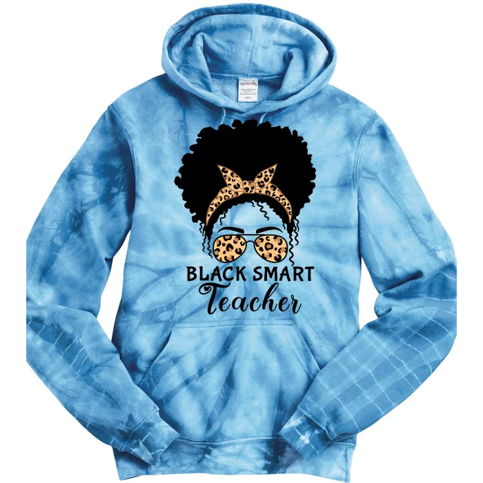 Black Smart Teacher Afro Messy Bun Leopard Glasses Cool Gift Tie Dye Hoodie