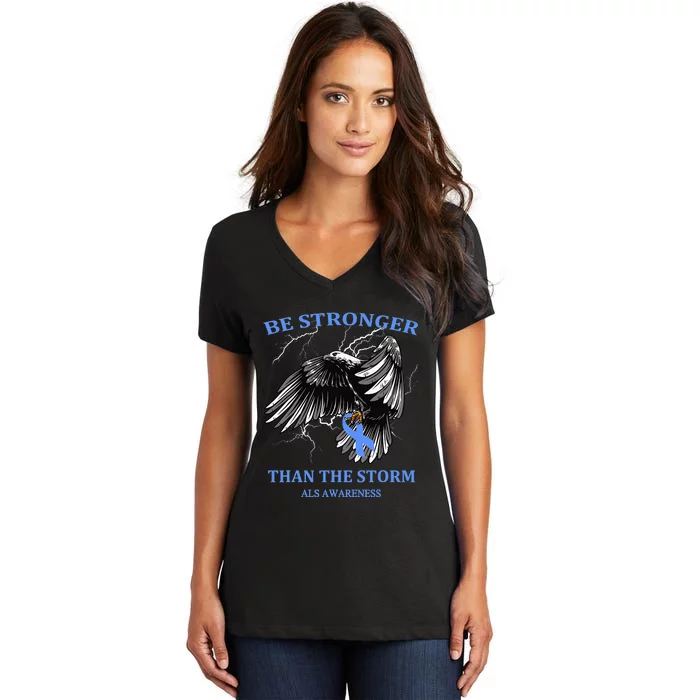 Be Stronger Than The Storm ALS Women's V-Neck T-Shirt