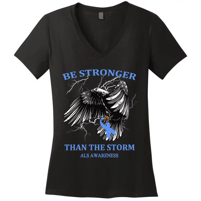 Be Stronger Than The Storm ALS Women's V-Neck T-Shirt