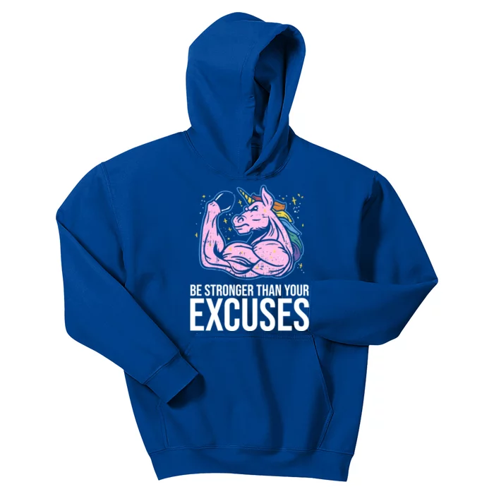 Be Stronger Than Your Excuses Motivation Unicorn Fitness Gym Cool Gift Kids Hoodie