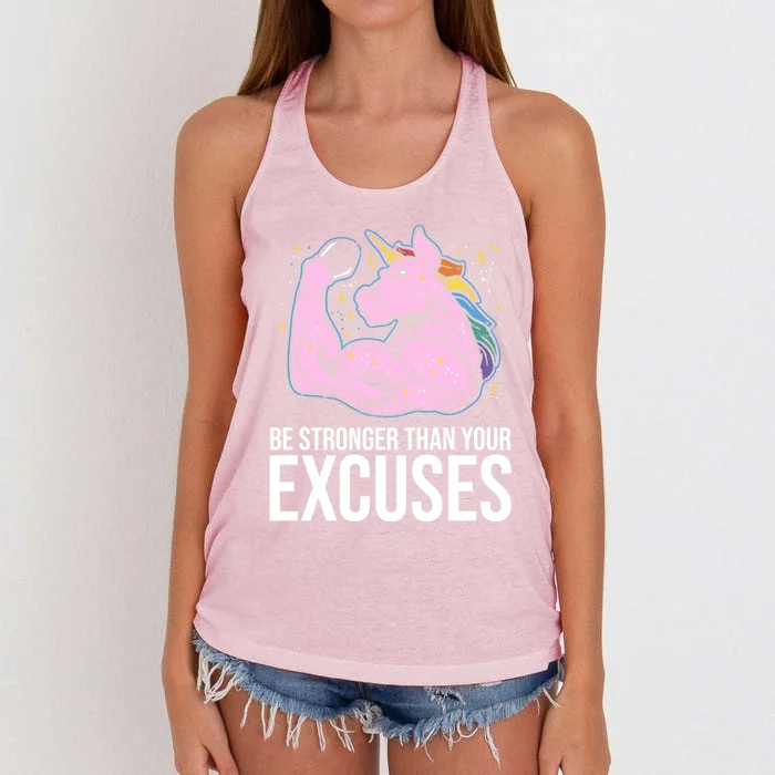 Be Stronger Than Your Excuses Motivation Unicorn Fitness Gym Cool Gift Women's Knotted Racerback Tank