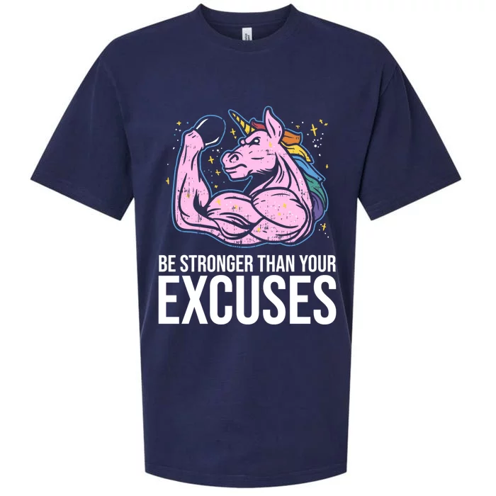 Be Stronger Than Your Excuses Motivation Unicorn Fitness Gym Cool Gift Sueded Cloud Jersey T-Shirt