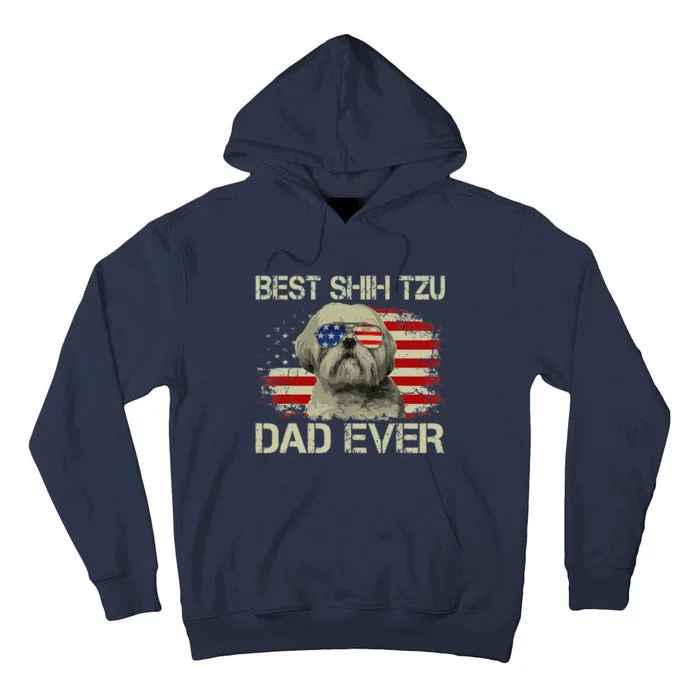 Best Shih Tzu Dad Ever Dog Lover American Flag Gift Tall Hoodie