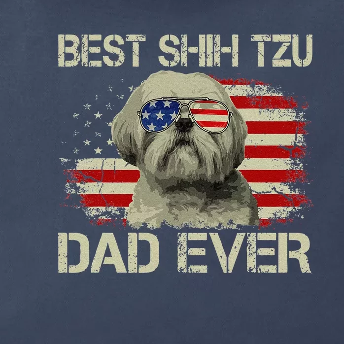 Best Shih Tzu Dad Ever Dog Lover American Flag Gift Zip Tote Bag