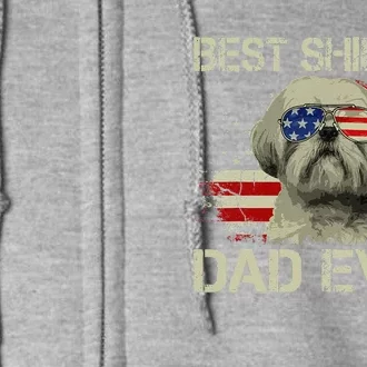 Best Shih Tzu Dad Ever Dog Lover American Flag Gift Full Zip Hoodie