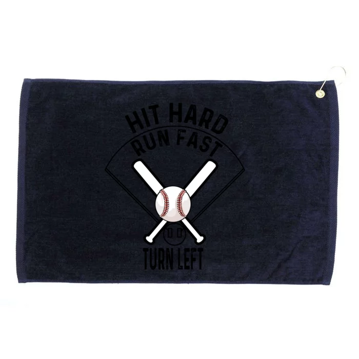 Baseball Sport Tee Funny Gift Hit Hard Run Fast Turn Left Baseball Gift Grommeted Golf Towel