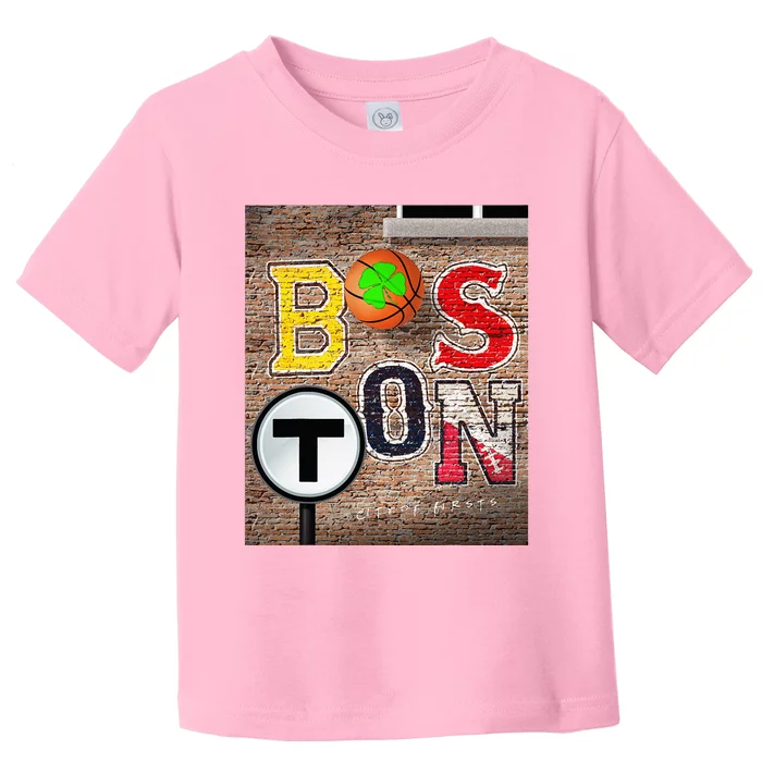 Boston Sports Teams Fan Football Baseball Hockey Basketball Toddler T-Shirt