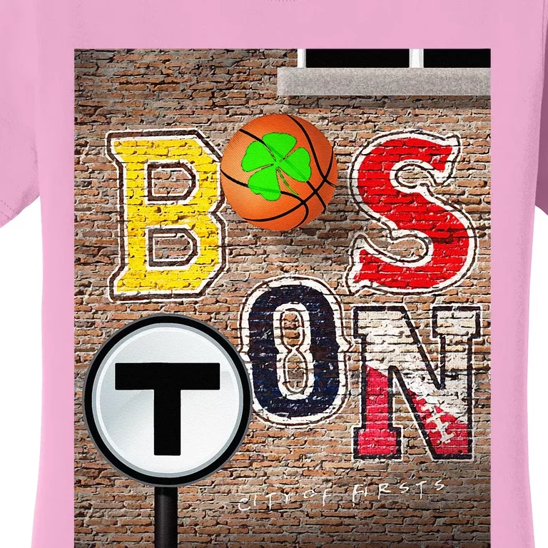 Boston Sports Teams Fan Football Baseball Hockey Basketball Women's T-Shirt