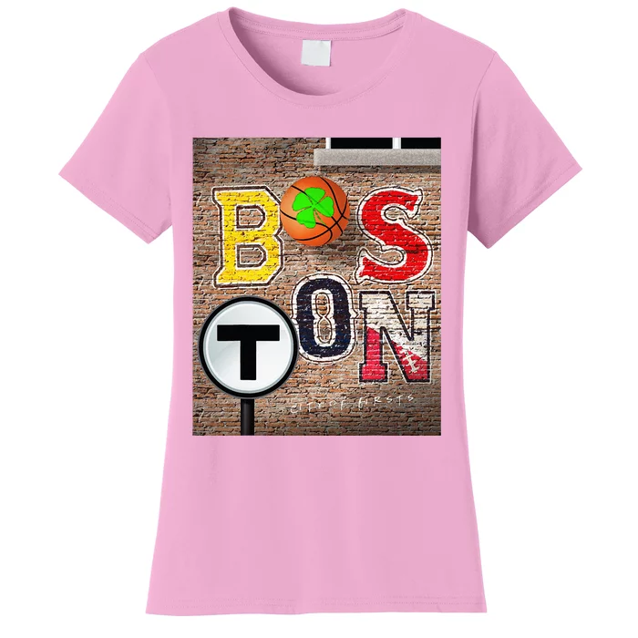 Boston Sports Teams Fan Football Baseball Hockey Basketball Women's T-Shirt