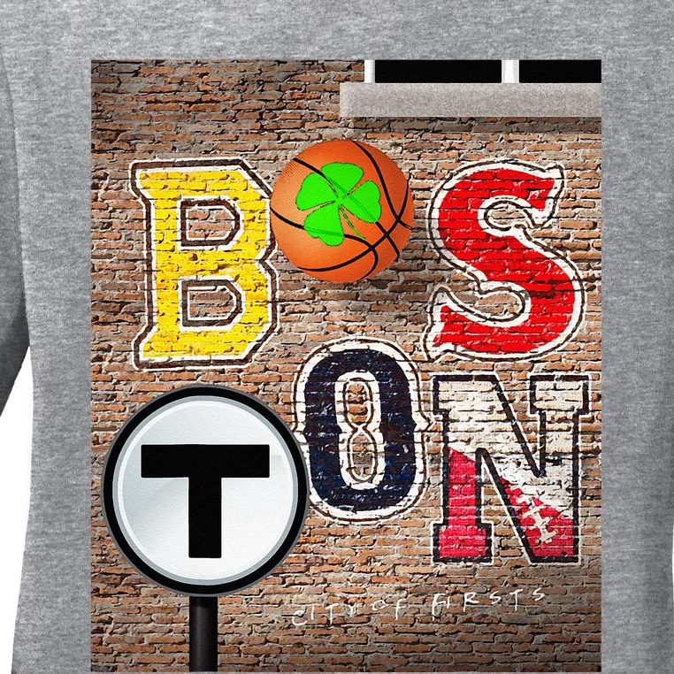 Boston Sports Teams Fan Football Baseball Hockey Basketball Ladies Long Sleeve Shirt