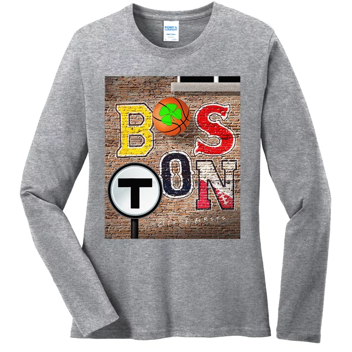 Boston Sports Teams Fan Football Baseball Hockey Basketball Ladies Long Sleeve Shirt