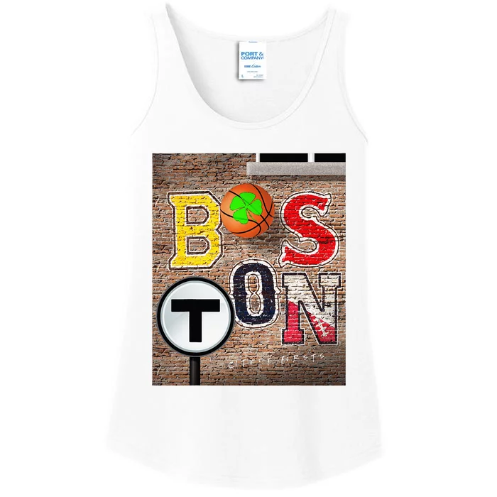 Boston Sports Teams Fan Football Baseball Hockey Basketball Ladies Essential Tank