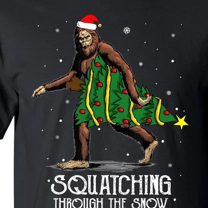 Bigfoot Squatching Through The Snow Christmas Tree Sasquatch Tall T-Shirt