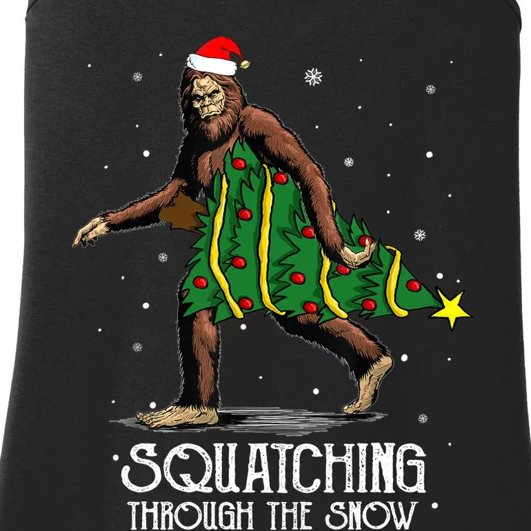 Bigfoot Squatching Through The Snow Christmas Tree Sasquatch Ladies Essential Tank