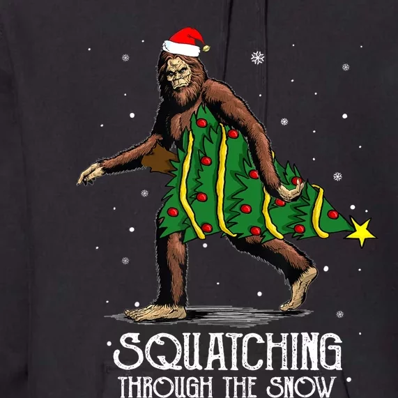 Bigfoot Squatching Through The Snow Christmas Tree Sasquatch Premium Hoodie