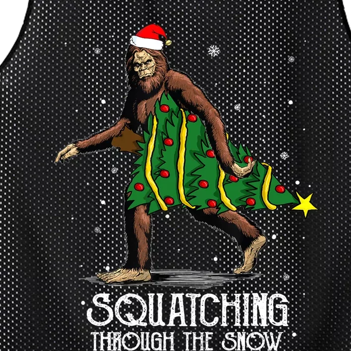 Bigfoot Squatching Through The Snow Christmas Tree Sasquatch Mesh Reversible Basketball Jersey Tank