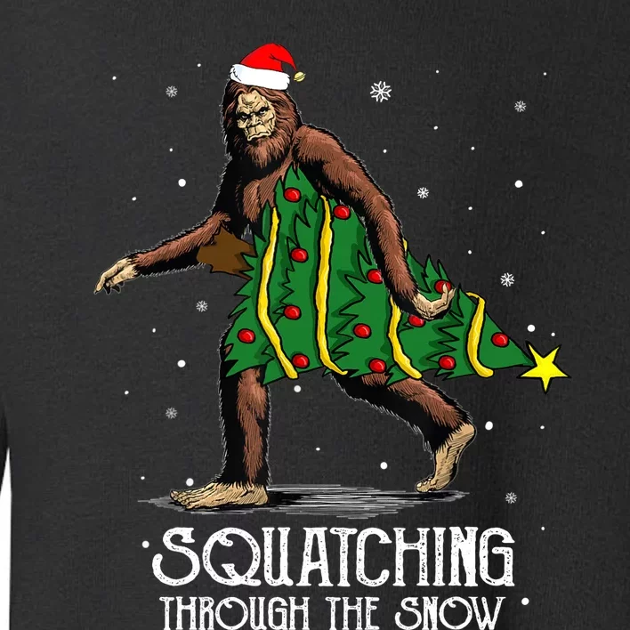 Bigfoot Squatching Through The Snow Christmas Tree Sasquatch Toddler Sweatshirt