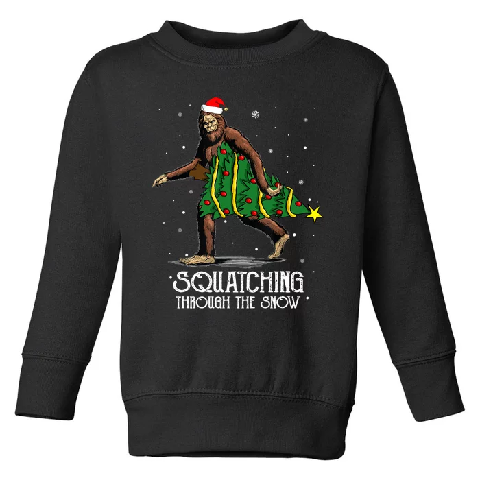 Bigfoot Squatching Through The Snow Christmas Tree Sasquatch Toddler Sweatshirt