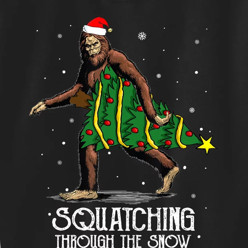 Bigfoot Squatching Through The Snow Christmas Tree Sasquatch Kids Sweatshirt