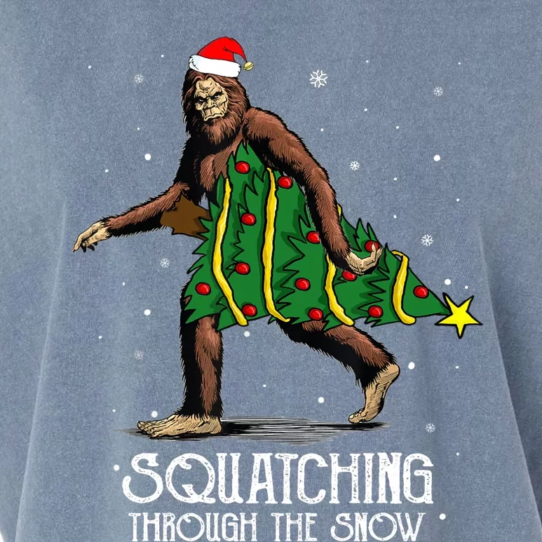 Bigfoot Squatching Through The Snow Christmas Tree Sasquatch Garment-Dyed Women's Muscle Tee