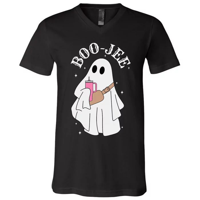 BooJee Stanley Tumbler Inspired Ghost Halloween Spooky V-Neck T-Shirt