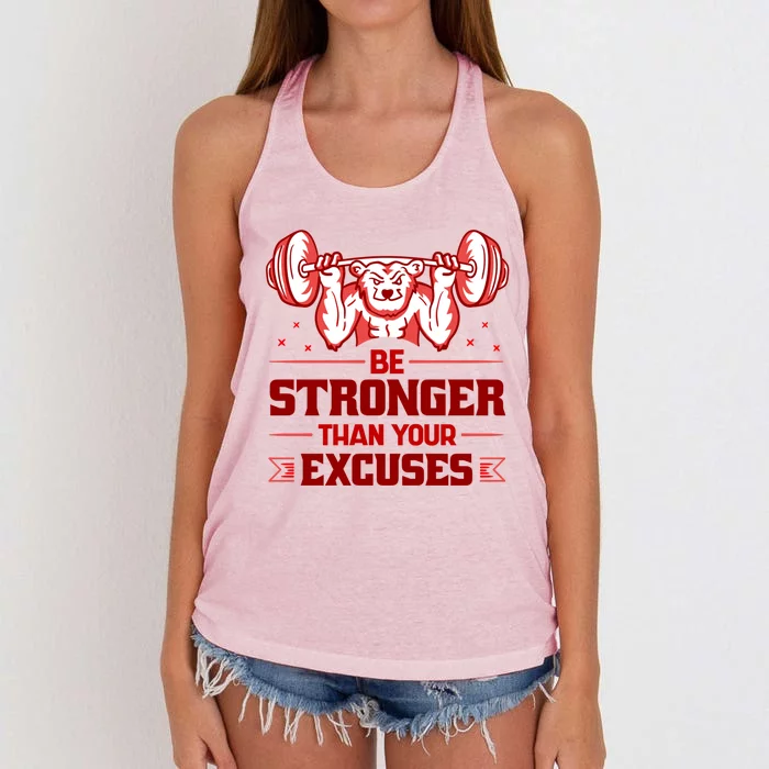 Be Stronger Than Your Excuses Deadlift Weightlifting Gym Gift Women's Knotted Racerback Tank