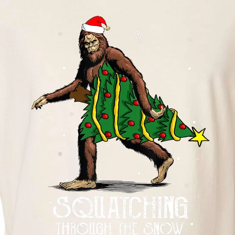 Bigfoot Squatching Through The Snow Christmas Tree Sasquatch Garment-Dyed Women's Muscle Tee