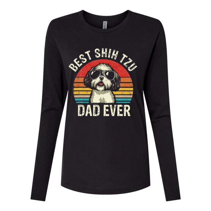 Best Shih Tzu Dad Ever Fathers Day Vintage Shih Tzu Dog Womens Cotton Relaxed Long Sleeve T-Shirt