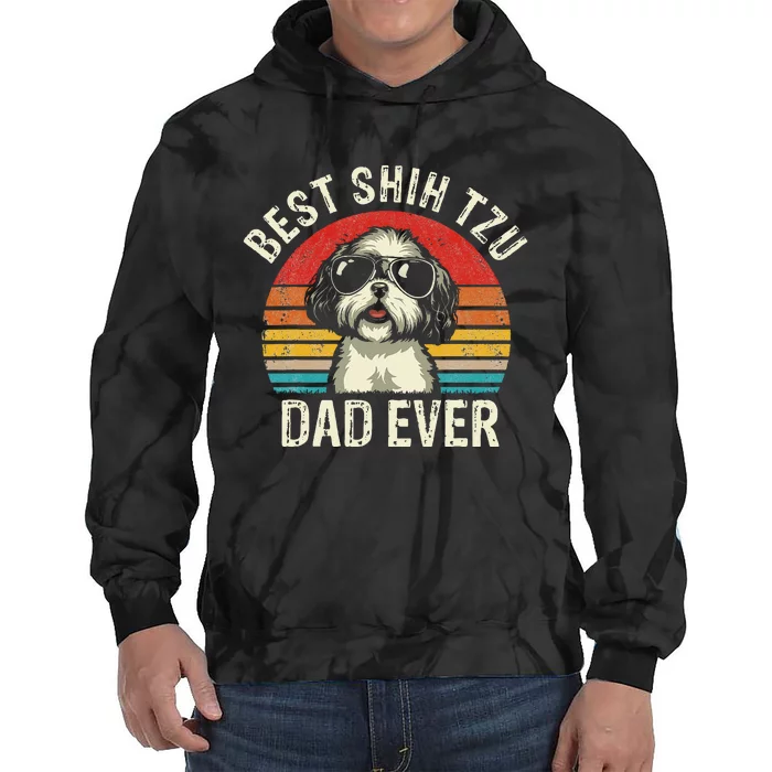 Best Shih Tzu Dad Ever Fathers Day Vintage Shih Tzu Dog Tie Dye Hoodie