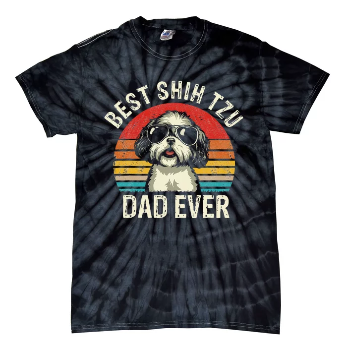 Best Shih Tzu Dad Ever Fathers Day Vintage Shih Tzu Dog Tie-Dye T-Shirt