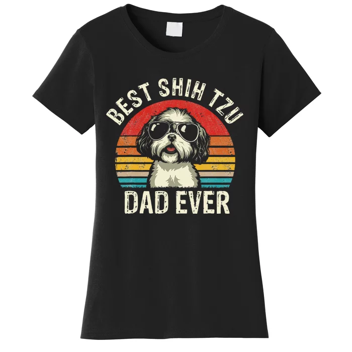 Best Shih Tzu Dad Ever Fathers Day Vintage Shih Tzu Dog Women's T-Shirt