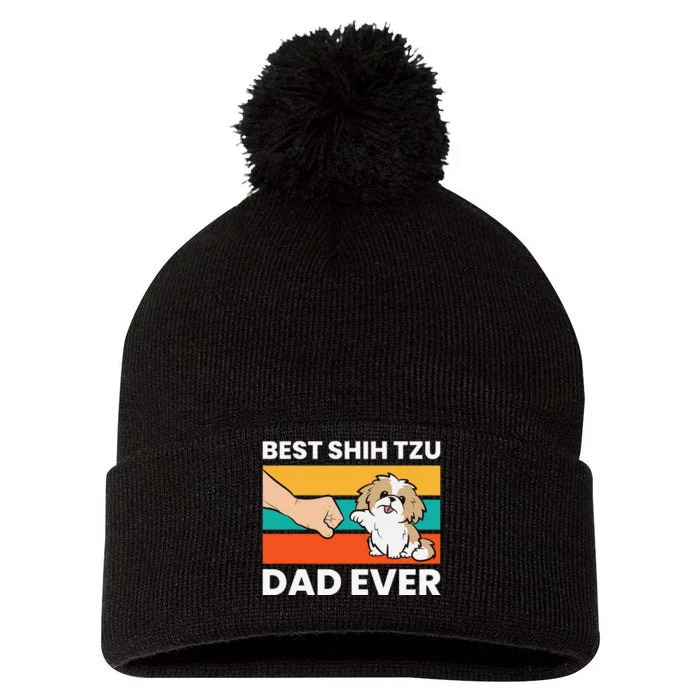 Best Shih Tzu Dad Ever Funny Shih Tzu Pom Pom 12in Knit Beanie