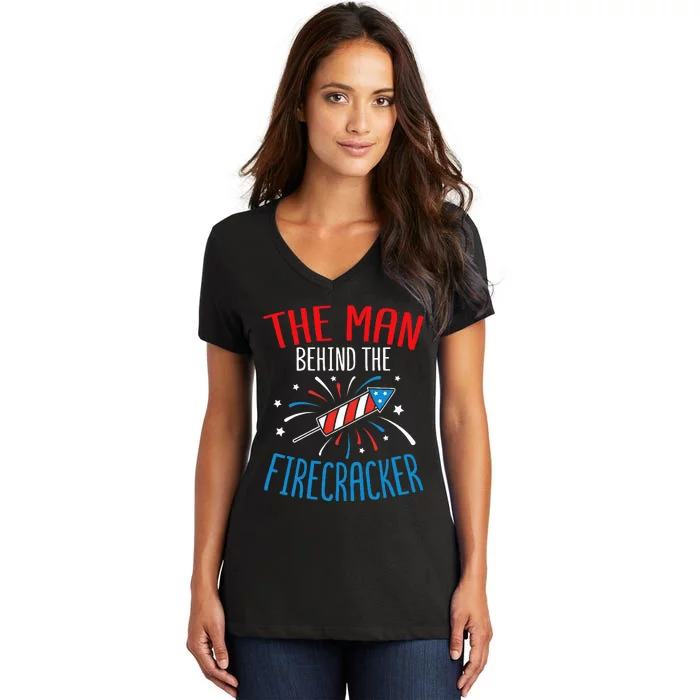 Baby Shower The Man Behind The Firecracker Women's V-Neck T-Shirt