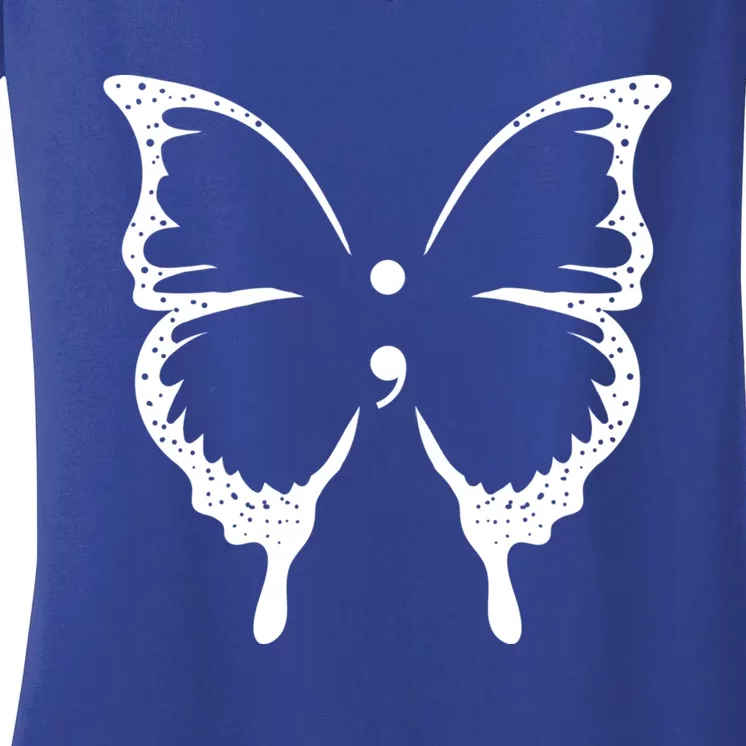 Butterfly Semicolon Tal Health Awareness Gift Women's V-Neck T-Shirt