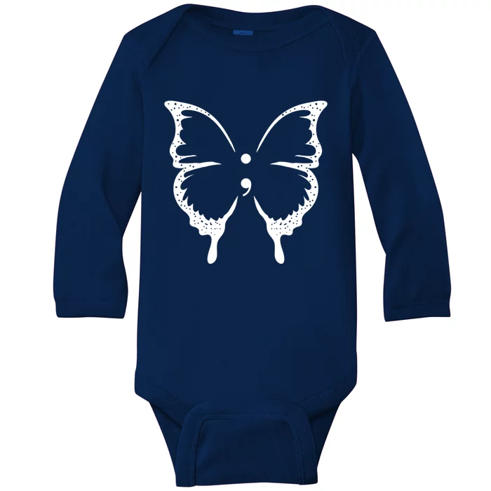 Butterfly Semicolon Tal Health Awareness Gift Baby Long Sleeve Bodysuit