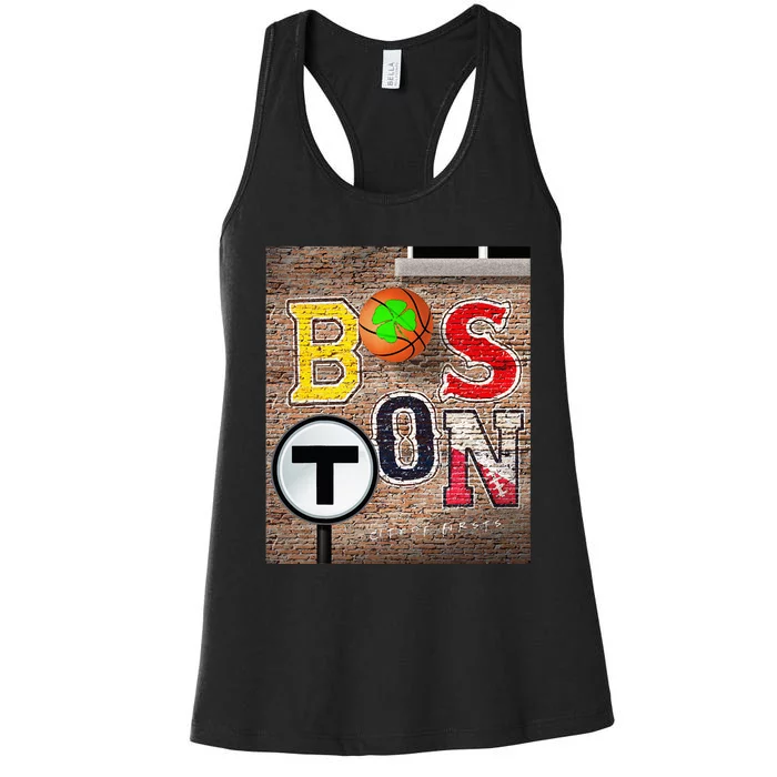 Boston Sports Teams Fan Football Baseball Hockey Basketball Women's Racerback Tank